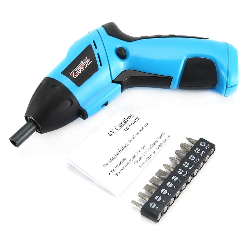 

X-power 6V Cordless Electric Screwdriver Bits kit Wireless Screw Power Driver Drill Power Tools with LED Lighting