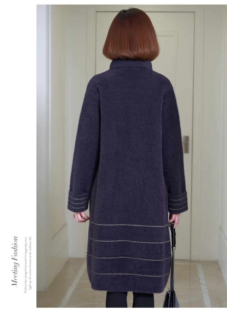 Imitation mink,mid aged old women's clothing, new autumn and winter coat, warm coat, slim stripe Overcoat