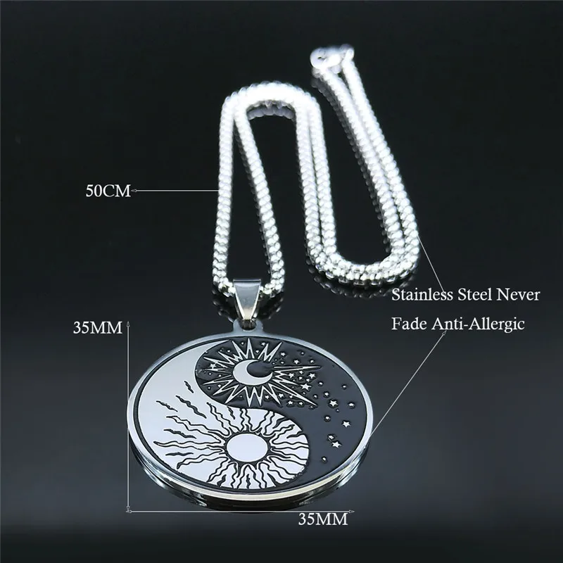 Stainless Steel Yin Yang Tai Chi Gossip Sun Moon Necklaces Chain for Women/Men Silver Color Necklaces Jewelry chaine collier