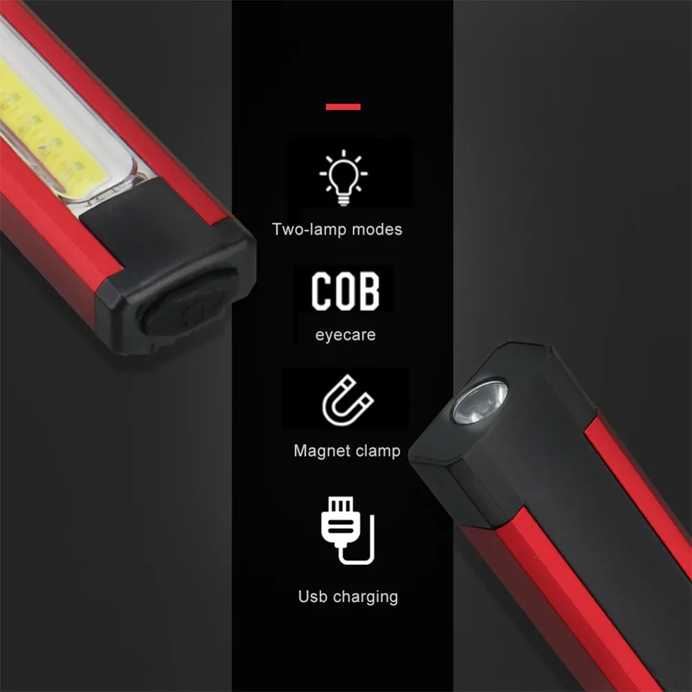 Portable LED Magnet 5 Modes Flashlight Lamp Outdoor 18650 Battery Rechargeable Light COB Penlight