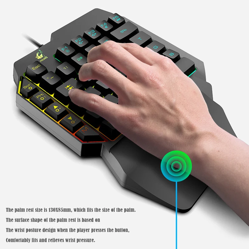  Mini Gaming Keyboard 39 Keys Mobile Tablet One-handed Wired Game Keypad for LOL PUBG CF Game Colorf