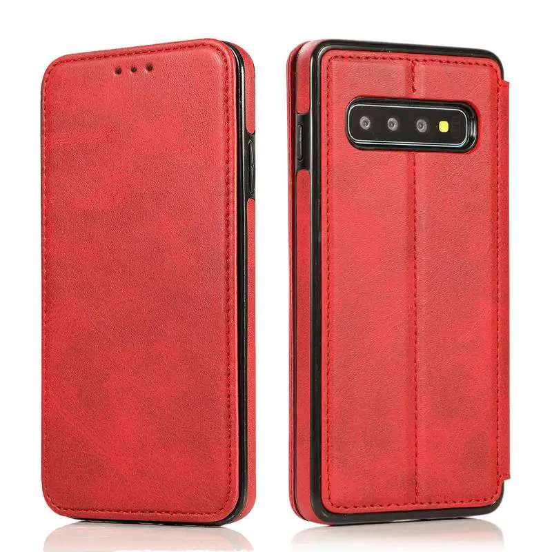 Red Кожаный чехол-кошелек для samsung Galaxy S10 S9 S8 Plus, Простой PU Слот для карт, держатель-подставка, флип-чехол для samsung Galaxy Note 9 8, сумка - Цвет: Red