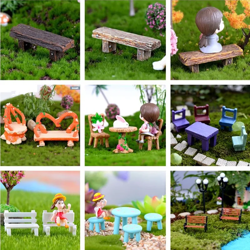 

1Pc Miniature Bench Stools Micro Landscapes Resin Chair Succulents Bonsai Doll House Park Chair Figurines Decoration