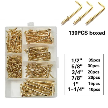 

130PCS copper-plated seven-shaped hook self-tapping screw right-angle hook screw photo frame hook screw L-shaped screw