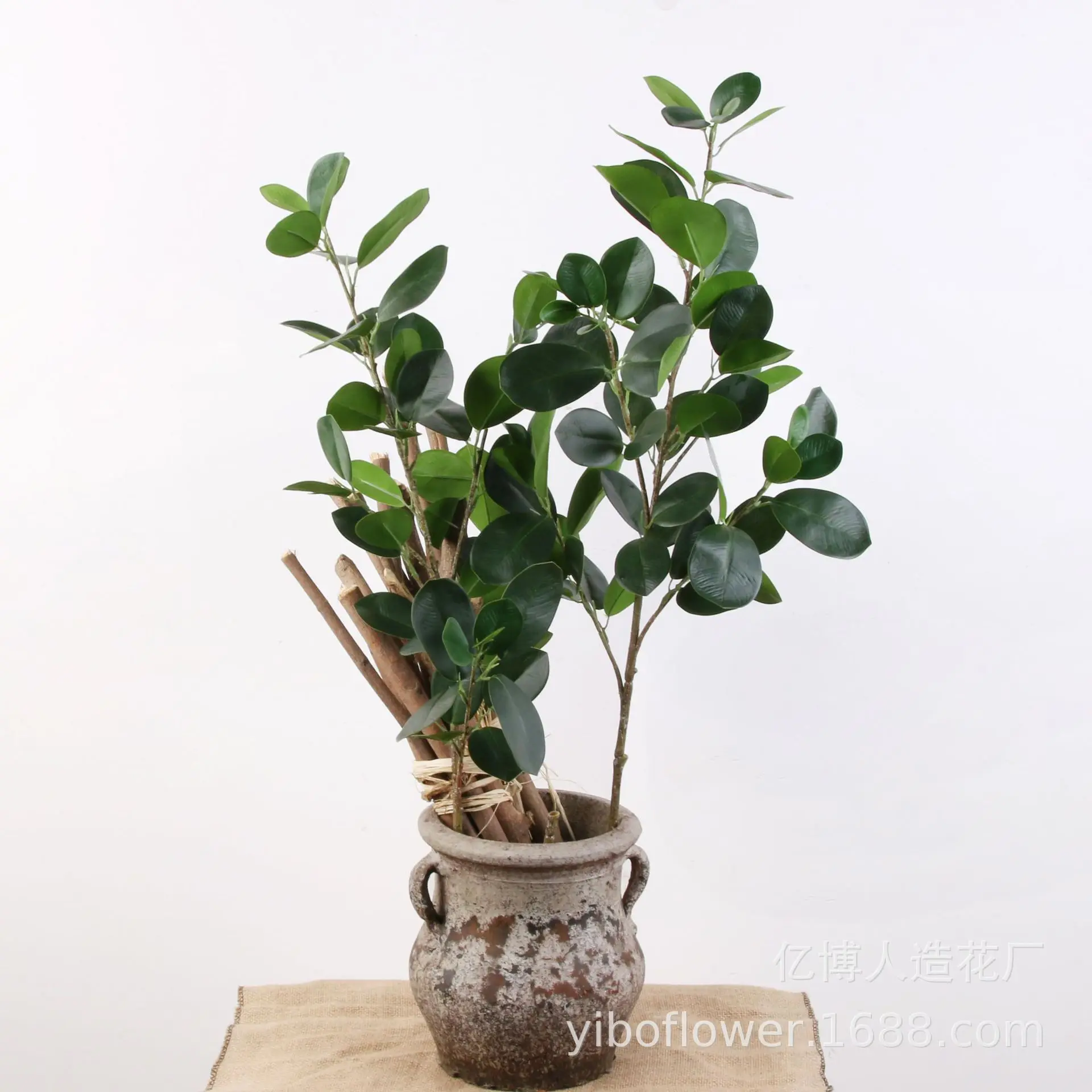 

Wholesale Top Grade Imitation Flowers Artificial Plant round Leaf Fig Simulation Branch Ficus Bonsai Floor Plant Accessories