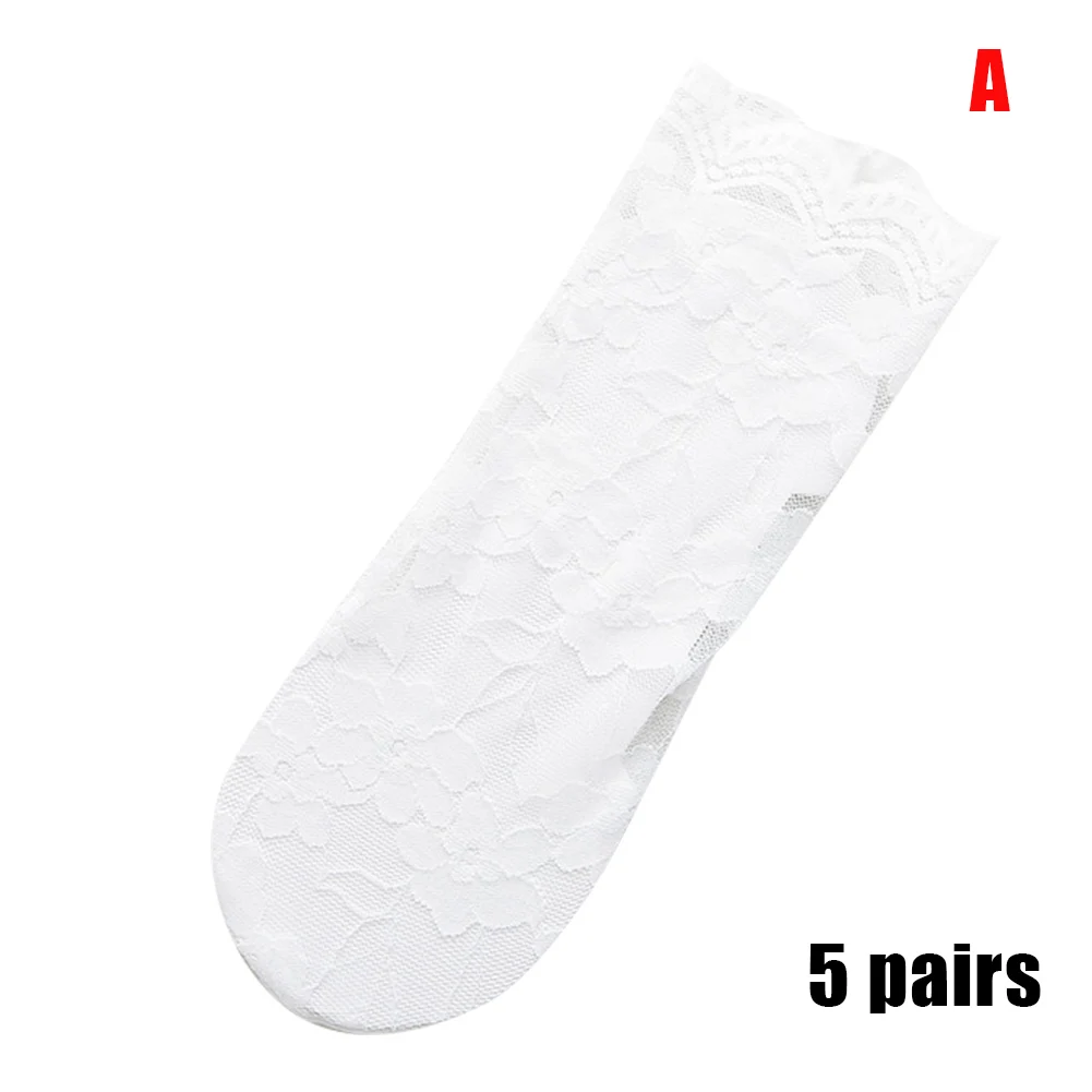 5 Pair Women Lace Thin Socks Lady Breathable Ankle Socks for Summer NIN668 - Цвет: Белый