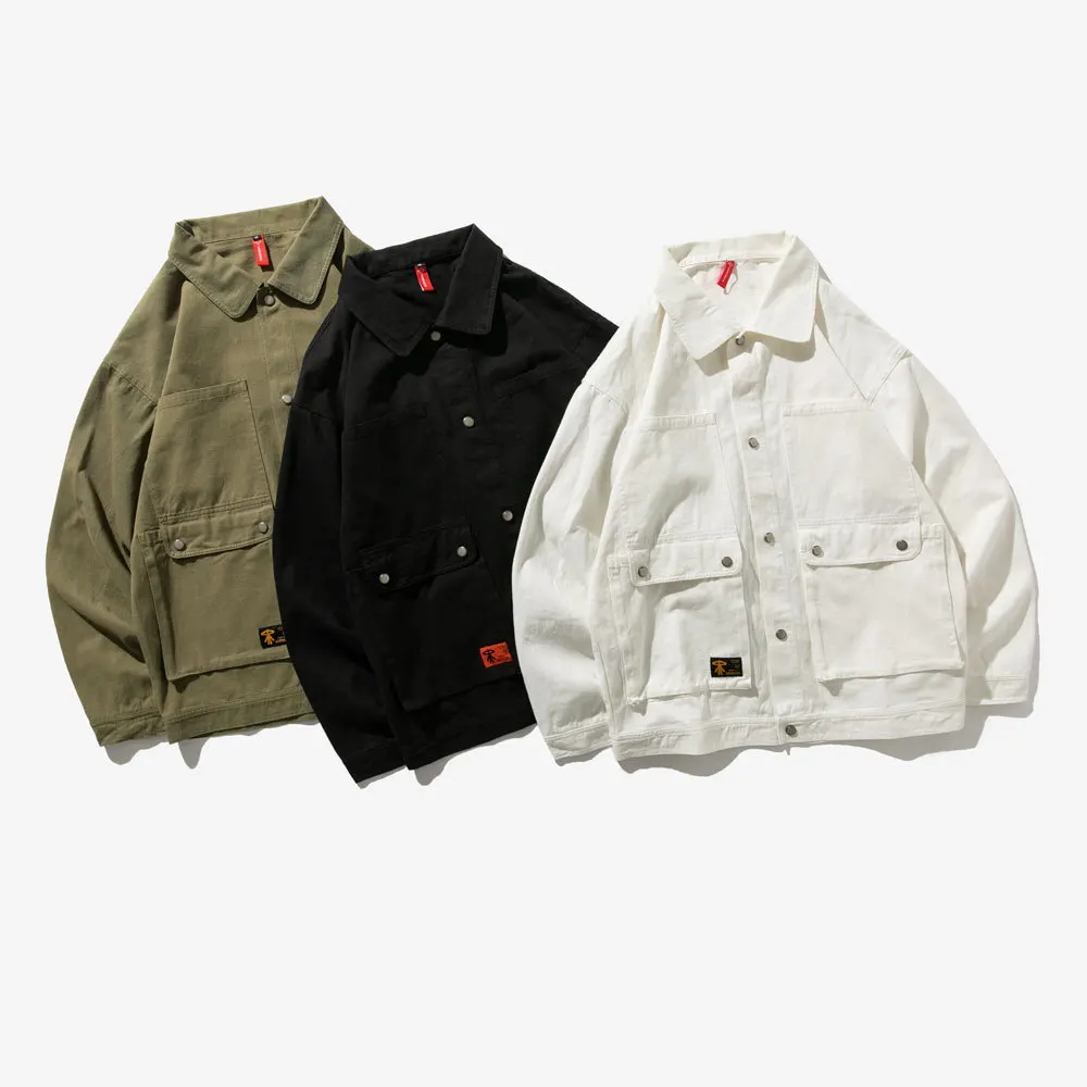 

City Where the Product 2020 Spring Japanese-style Workwear Jacket Coat Multi-pockets Solid Color Men'S Wear