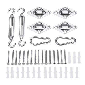 

8pcs Stainless Steel Turnbuckle Pad Eye Carabiner Clip Hook Screws Set Sun Shade Sail Canopy Accessories Sun Sail Fixing Tools