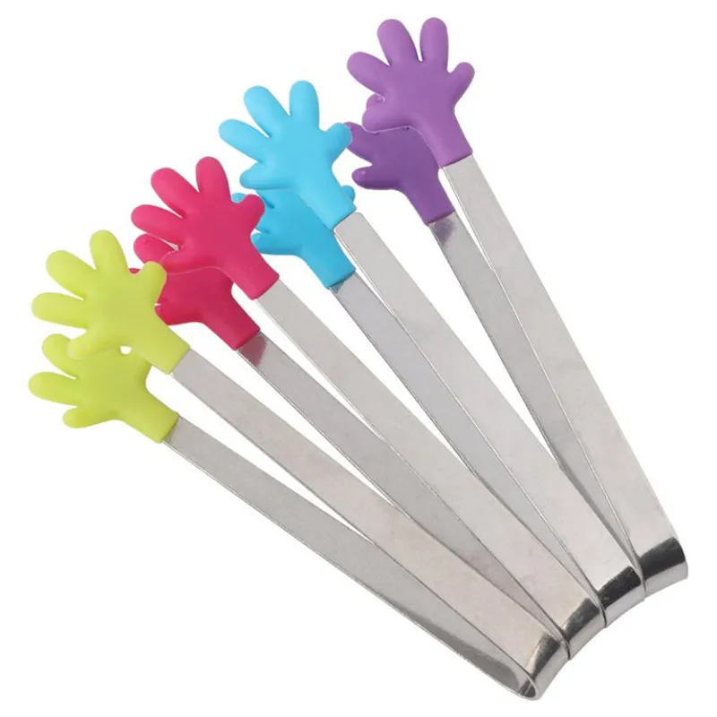 Food Tongs Portable Creative Small Palm Silicone Clip Non-slip Stainless Steel Mini Food kitchen dishes BBQ Clip Kitchen Tool Tongs