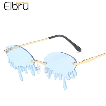 

Elbru Rimless Irregular Sunglasses Fashion Outdoor Driving Spectacles Frame Exaggerated Tear Shaped Lens Glasses For MenWomen