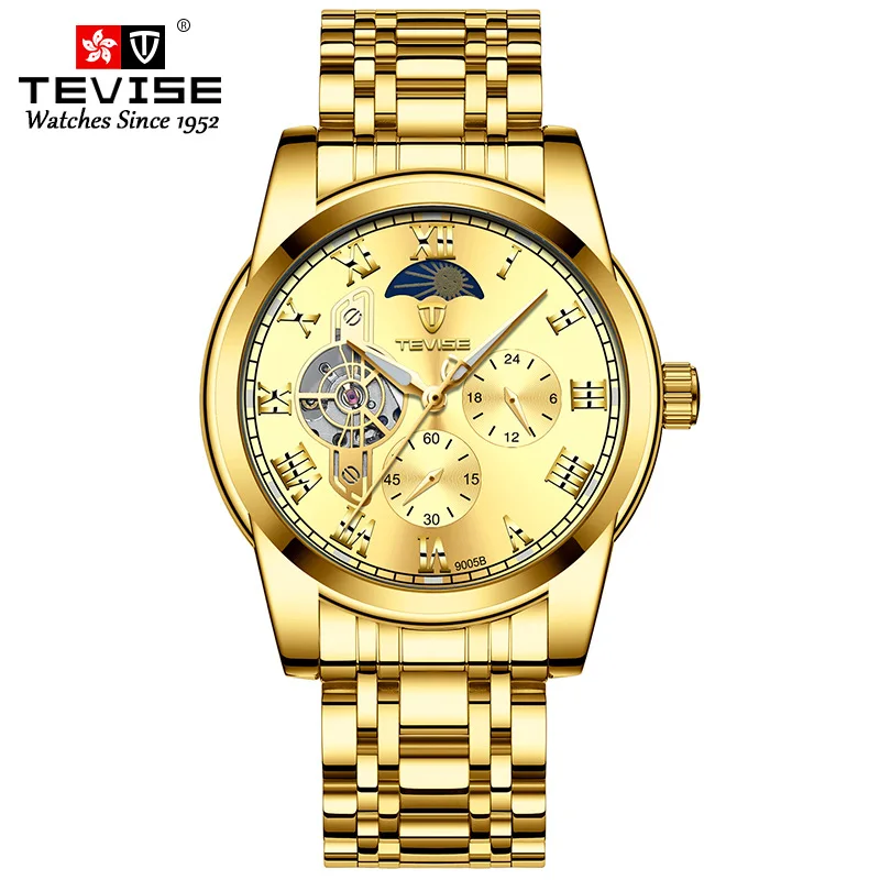 Man Watches 2019 Brand Luxury TEVISE 9005B Automatic Luminous Clock Men Tourbillon Waterproof Moon Phase Mechanical Watch Man (12)