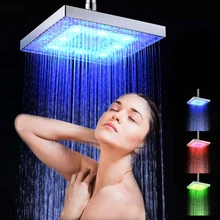 2020 New LED Rainfall Shower Head Square Shower Head Automatically RGB Color-Changing Temperature Sensor Showerhead for Bathroom