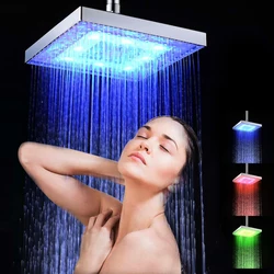 2020 New LED Rainfall Shower Head Square Shower Head Automatically RGB Color-Changing Temperature Sensor Showerhead for Bathroom
