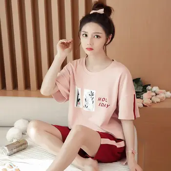 

2020 Summer New Fashion Pajama Sets For Women 100% Cotton Good Quality Premium Pyjamas Loose Comfort Pijama Leisure Sleepwear