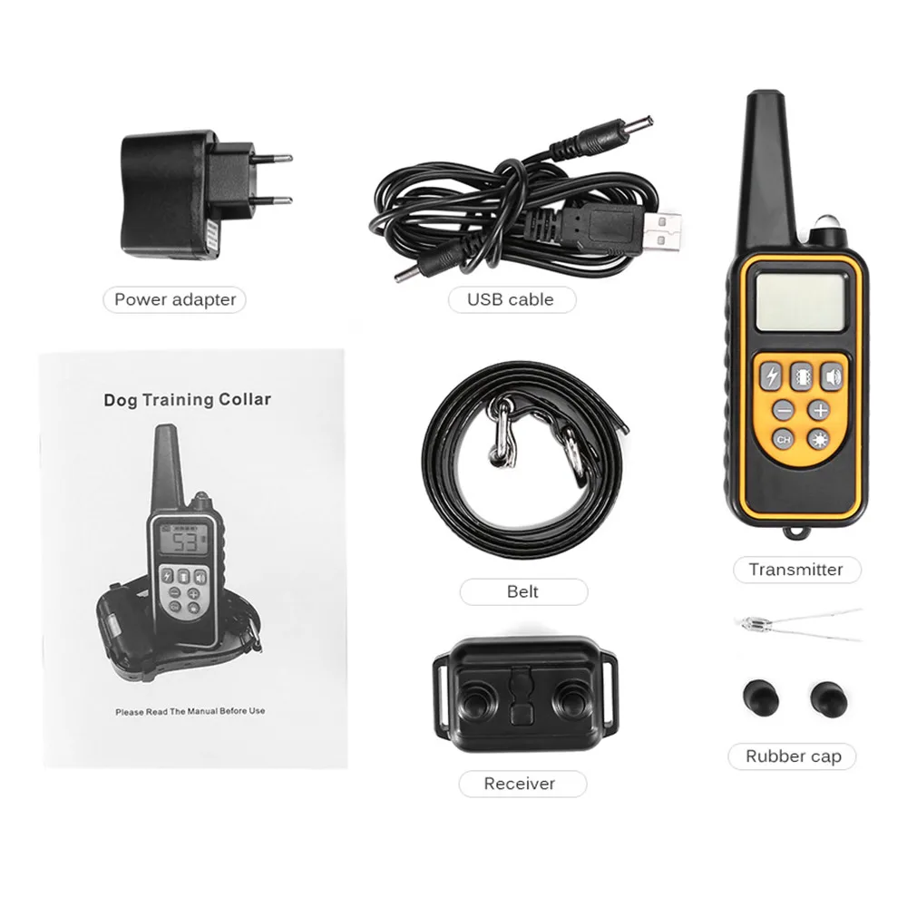 Beste 800 M Elektrische Hond Opleiding Kraag Waterdicht Oplaadbare Halsband Met Afstandsbediening Ontvanger Pet Training Collar Dropship