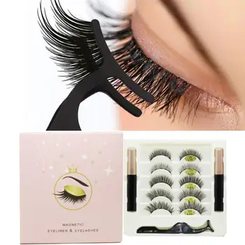 

5 Pairs of Magnetic Eye Lashes and Eyeliner Set False Liquid Waterproof Eyeliner Extension Tweezers Set Magnet & Eyelashes W3C5