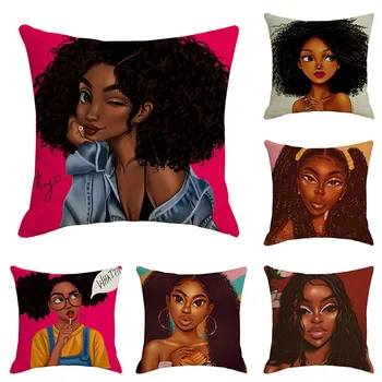 

Black and White with Pattern Figure Flax Pillow Covers Cute Animal Printed Car Sofa Back Cushion Pillow Pillowcase