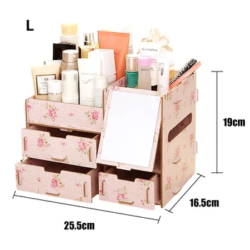 

Hot Multifunctional Desktop Storage Box Wooden Makeup Organizer Case Drawers Large Capacity DIY Jewelry Container Mirror Storage