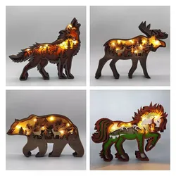 Décoration de noël en 3D, ours en bois, sculpture d'animaux, artisanat avec lumières, cadeau pour la maison, noël, nouvel an, 2022 