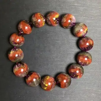 

15.4mm Certificate Natural Auralite 23 Cacoxenite Canada Crystal Bracelet Women Men Round Beads Stretch Rarest Bracelet AAAAA