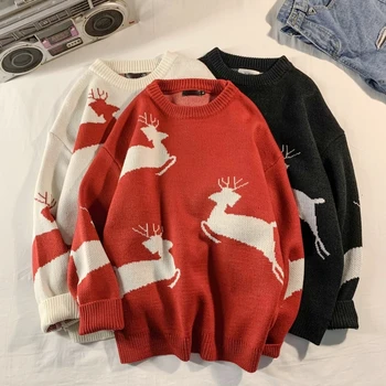 

Winter New Sweater Men Warm Fashion Printing Casual O-neck Knitted Pullover Man Wild Loose Long-sleeved Sweater Male Clothes