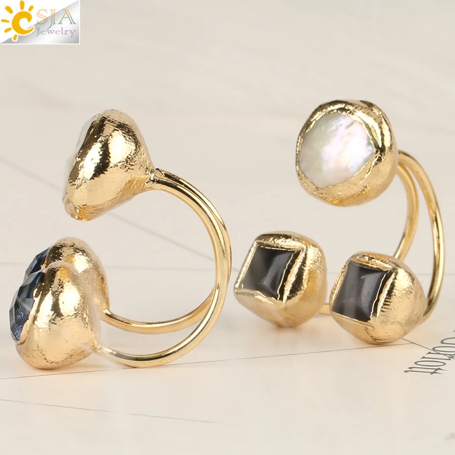 Csja пресноводные перламутровые манжеты кольца для пальцев Изменение размера золотистое, с разрезом тройное кольцо подходит для женщин Свадебная вечеринка элегантные ювелирные изделия G261