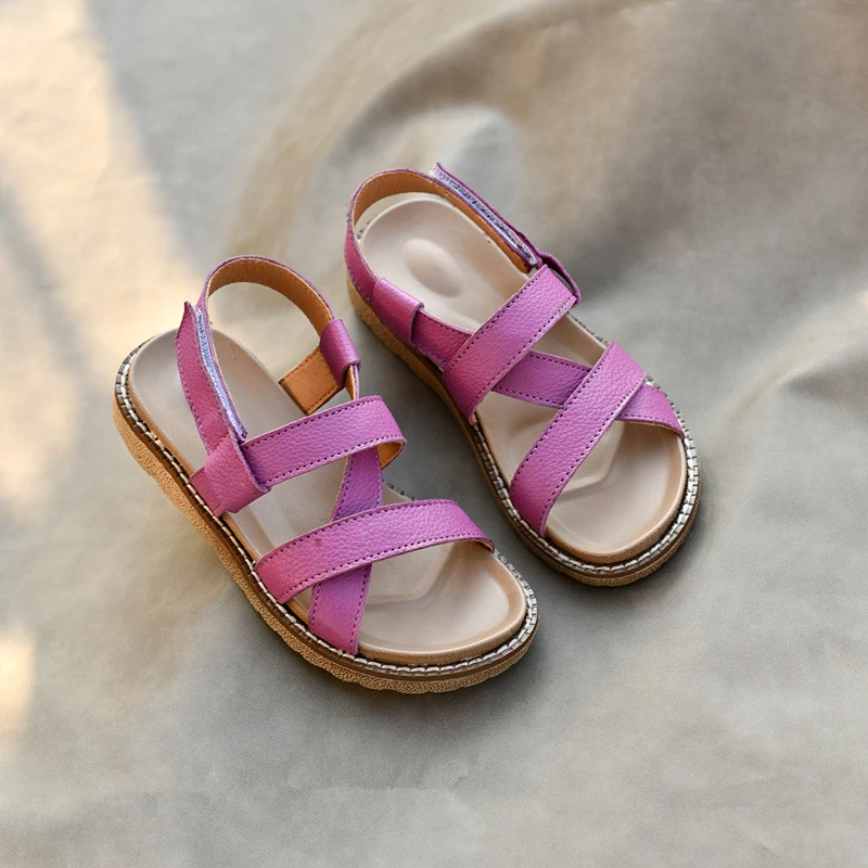 Genuine Leather Girls Sandals Upscale Fashion Children's beach Shoes Non-slip Summer Boys Kids Sandals Size 26 36 6