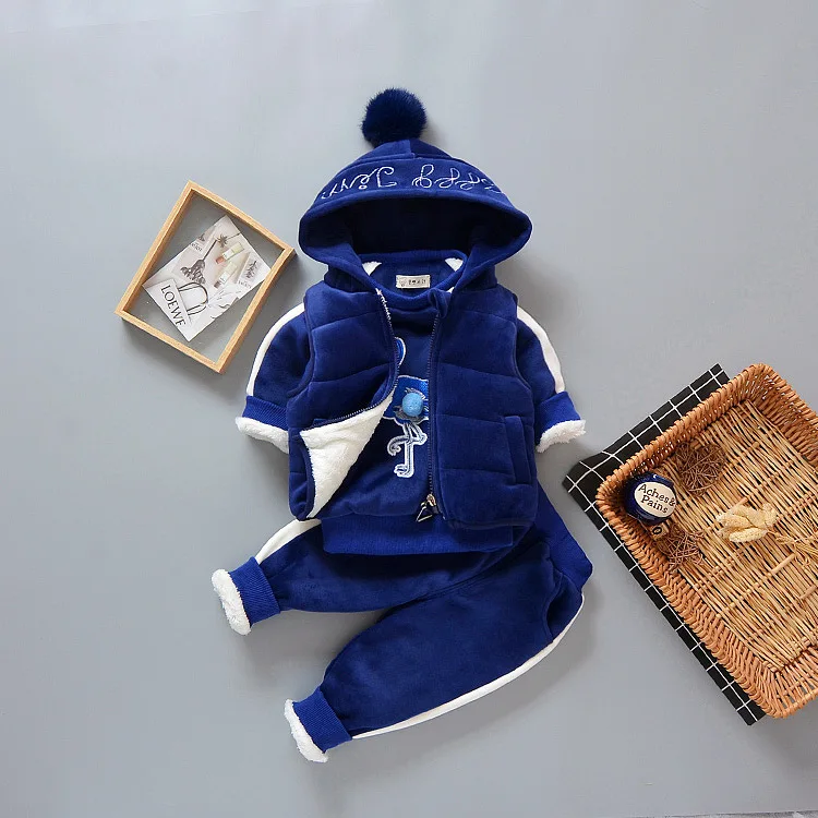 

2019 Winter New Style Korean-style Men And Women Children Young Tong Set Crane Velvet Thick Three-piece Set