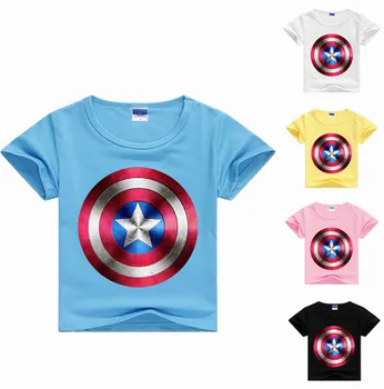 

Child Boys Girls Captain America T-shirt Short Sleeve kids Cotton Clothes For Super Hero Shield Pattern Summer Leisure Sport