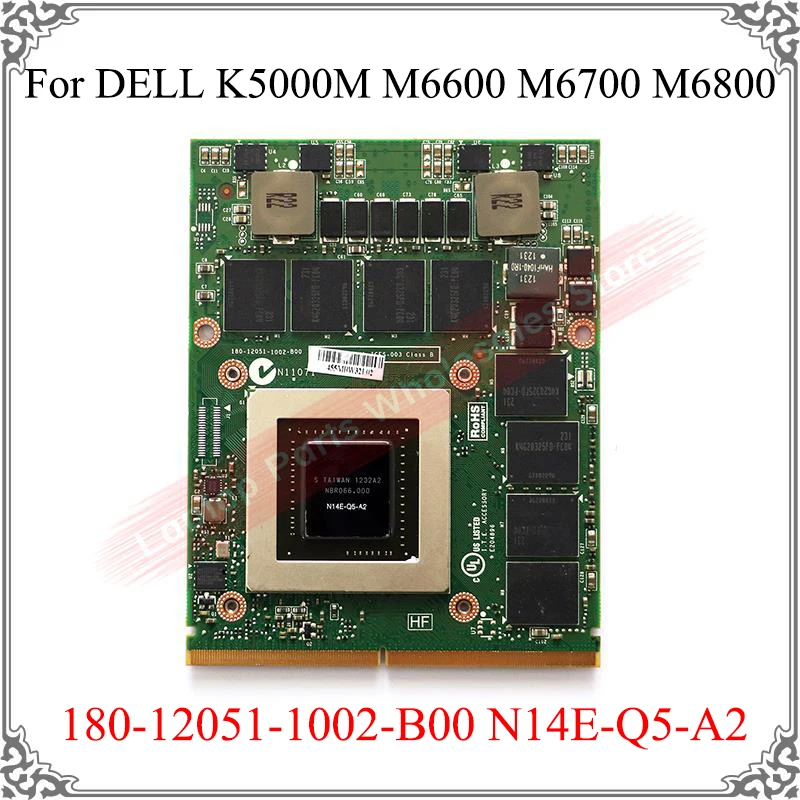 

Видеокарта K5000M для ноутбука DELL M6600 M6700 M6800 для HP 8760 Вт 8770 Вт 180-12051-1002-B00 N14E-Q5-A2 4 Гб, видеокарта