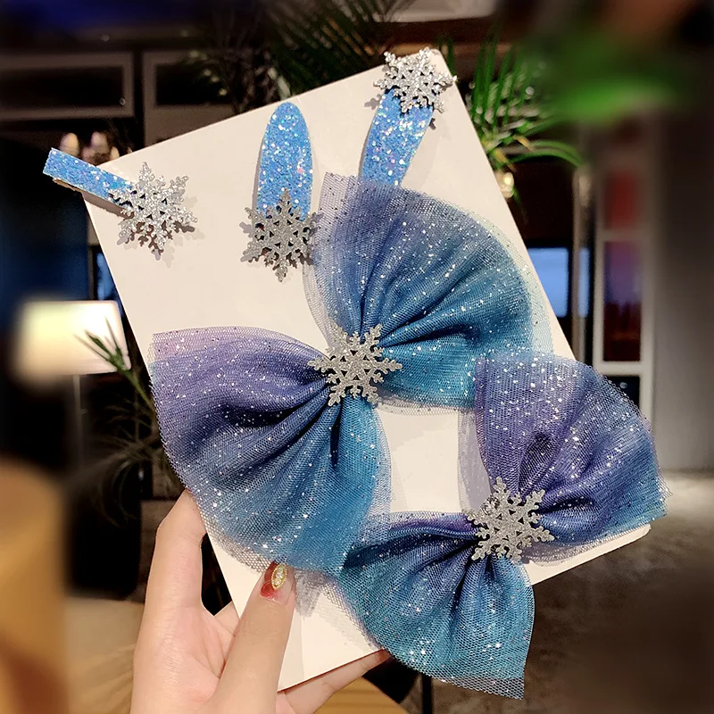 

UNTAMED Snowflake Sequin Hair Clips for Women Blue Hair Ties Gum Girls Hairpins Pins Children Hair Scrunchies Hair Accessories