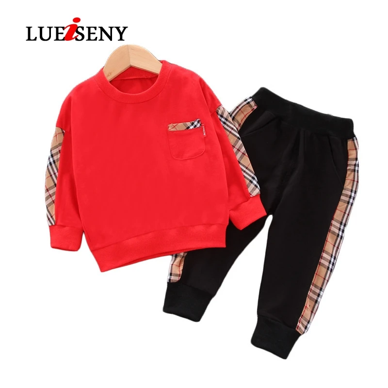 LUEISENY/комплекты одежды для мальчиков; Новинка г.; Весенний комплект одежды для малышей; хлопковые топы+ длинные штаны; повседневная одежда для малышей