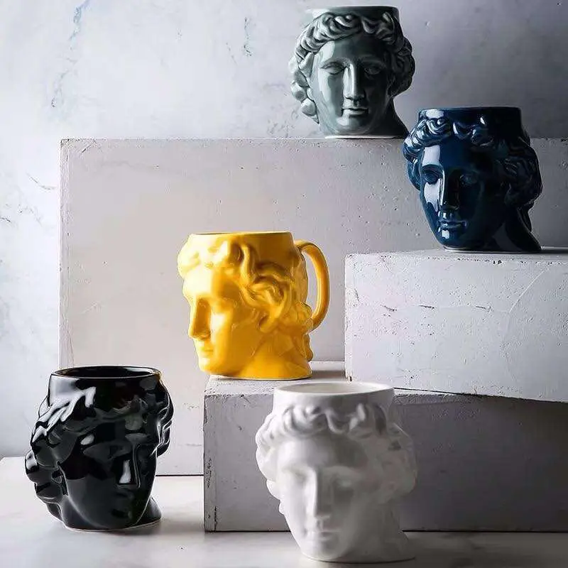 

580ML Creative Ceramic Mug David Ancient Greek Apollo Art Sculpture Mug Office Coffee Milk Cup Retro Desktop Decoration Gift