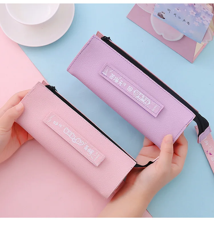 Милый розовый чехол-карандаш для девочек Kawaii на липучке из искусственной кожи чехол-карандаш канцелярская сумка офисные школьные принадлежности Zakka Escolar