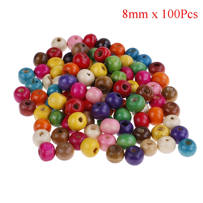 100 шт разноцветные Круглые бусины для изготовления ожерелья DIY детские деревянные бусины 8 мм