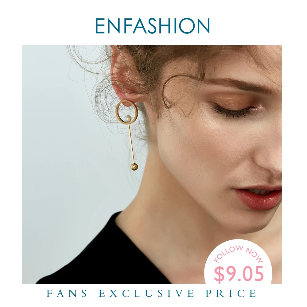 

Enfashion Circle Pearl and ball Dangle Earrings Rose Gold Plated Earings Drop Earrings For Women Long Earring Jewelry brinco