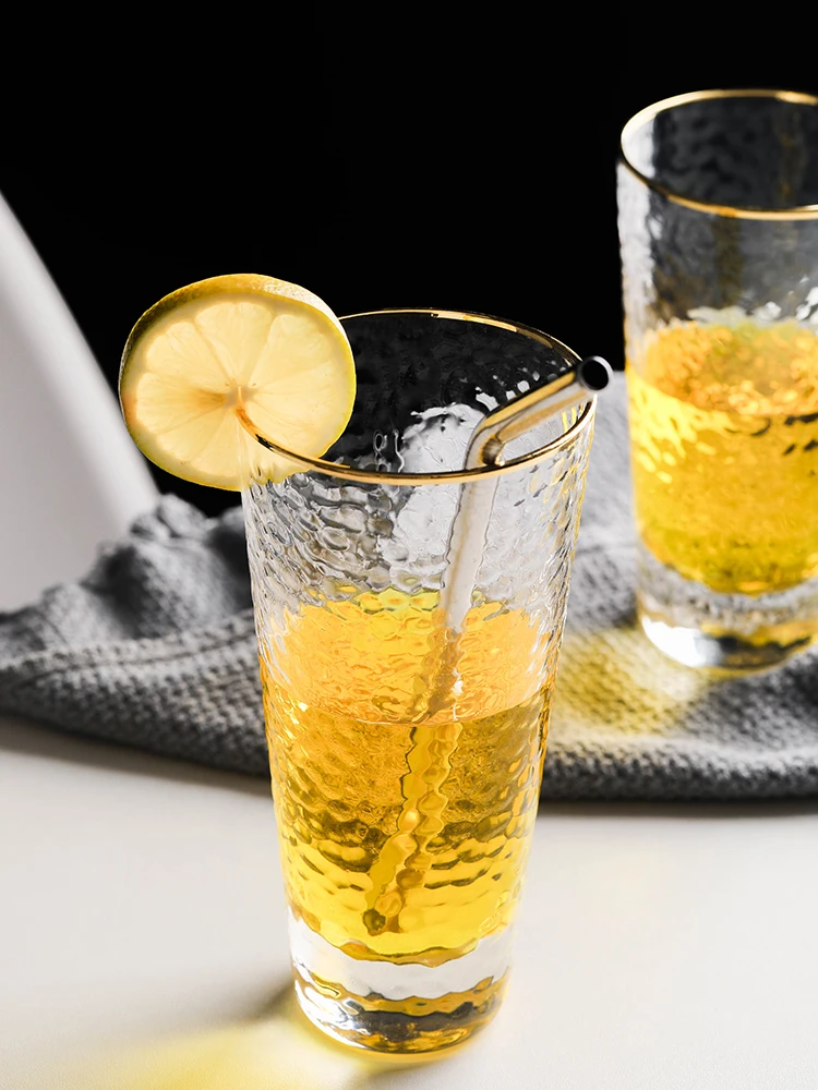Iridescent Tumblers Water, Soda, Juice, Cocktail Drinking Beverage Glasses with Gold Rim Highball Drinking Glasses for everyday