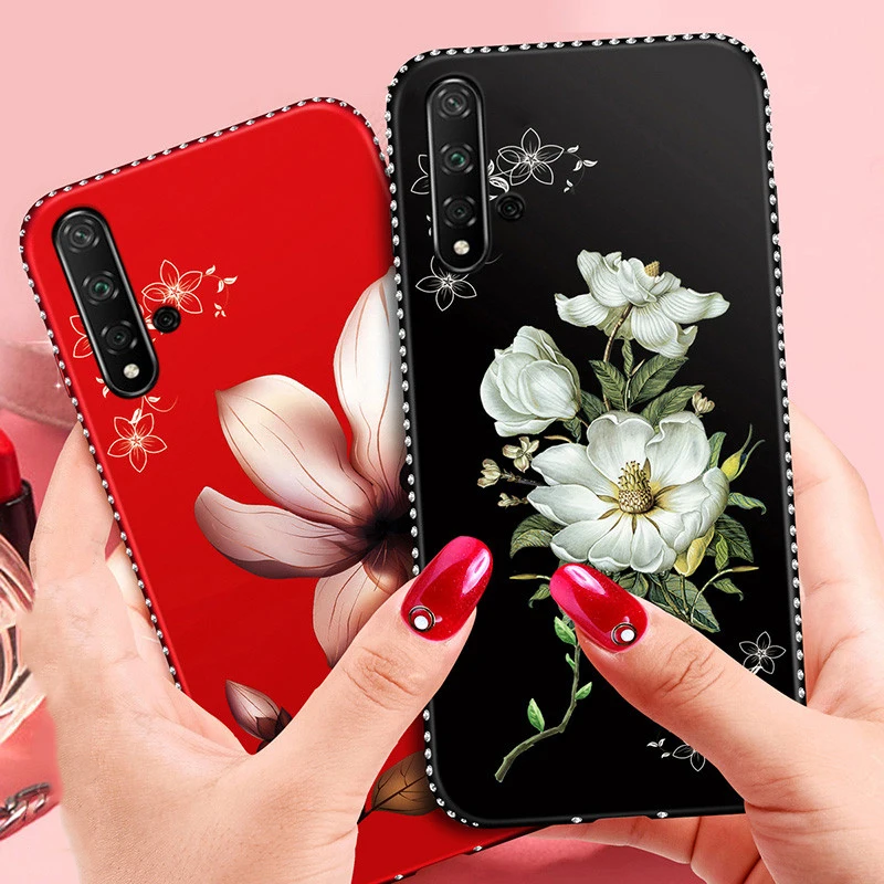 Модный чехол с цветами и бриллиантами для Huawei Honor 10 10i 20i 20S 20 Pro Lite 8A 8C 8S 8X 7X Play 3 3E V30