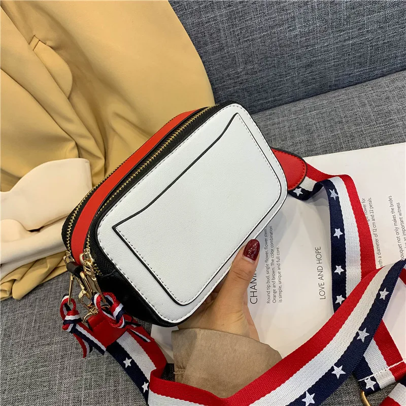 

2019 New Style Korean-style Fine Copper Zipper Contrast Color Camera Bag WOMEN'S Fashion Handbag Fairy Bags