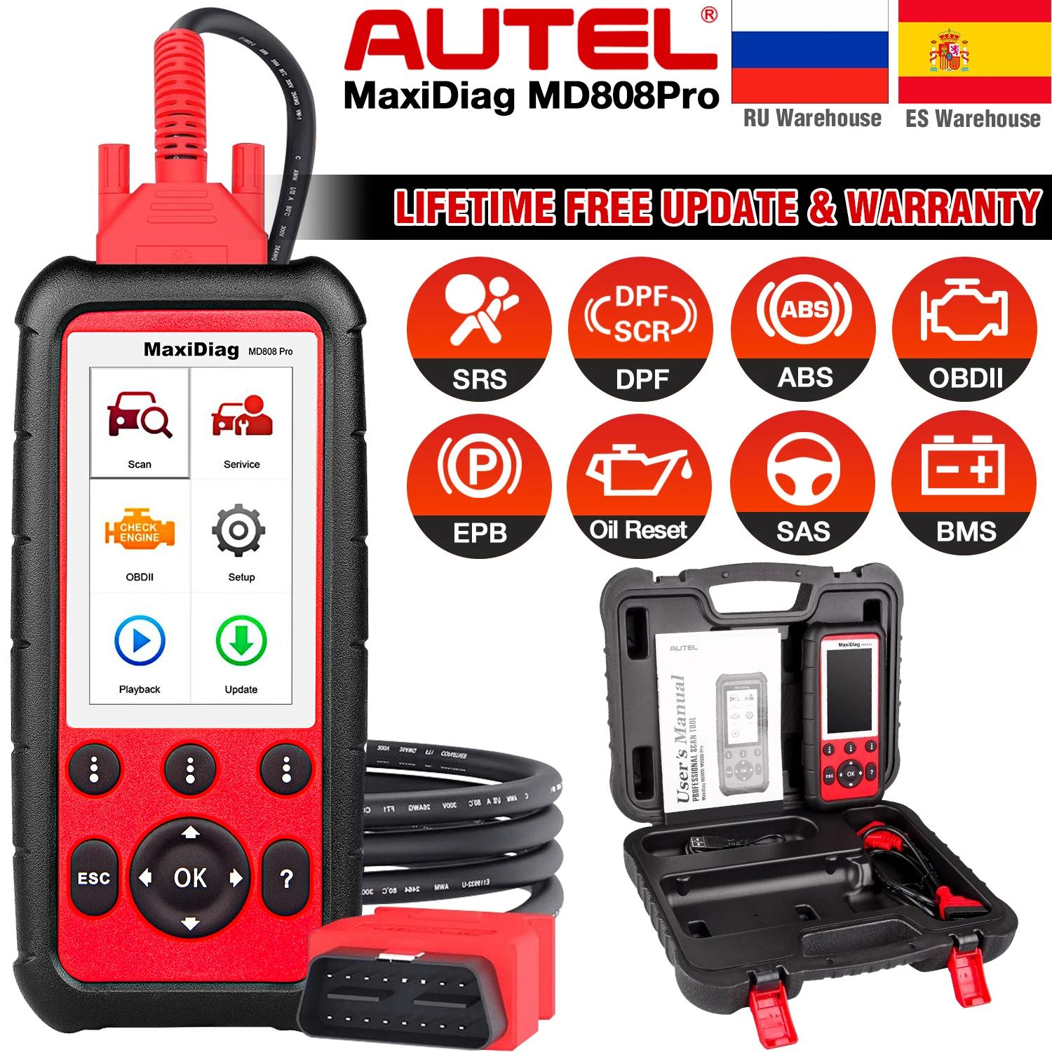 Autel Maxidiag Md808 Pro Diagnostic Auto Obd2 Scanner Car Diagnostic