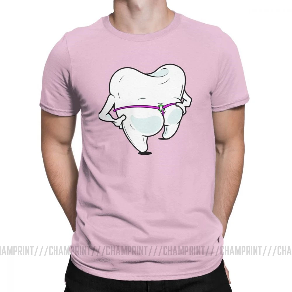 Зубная нить гигиенист футболки для мужчин зубы стоматолога летняя одежда короткий рукав забавная футболка Crewneck Чистый хлопок тройники топы - Цвет: Розовый
