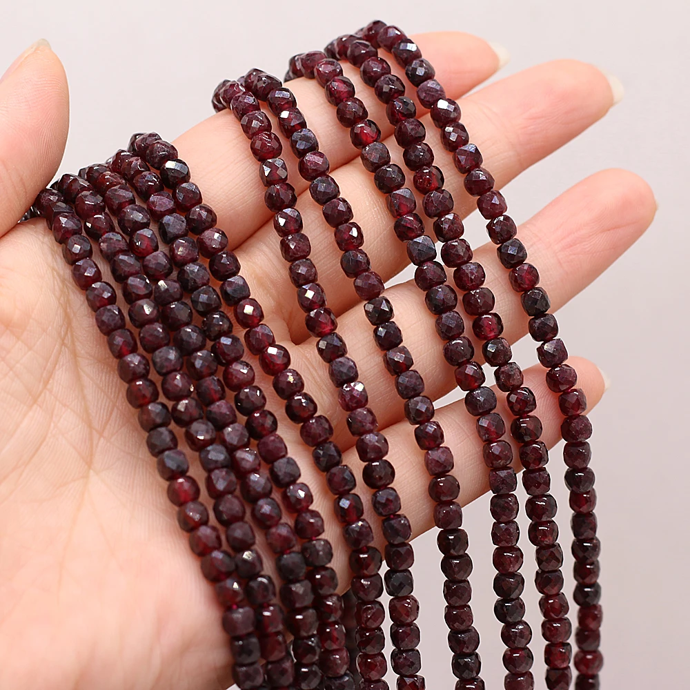 

4mm Natural Stone Garnet Beads Small Faceted Square Bead for Jewelry Making Diy Elegant Necklace Bracelet Accessories