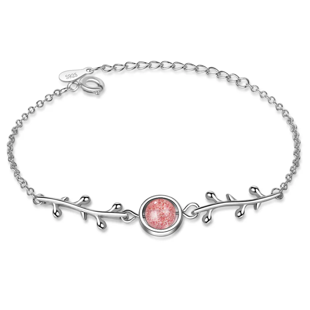 Elegant Pink Crystal Flower Leaf 925 Sterling Silver Female Bracelets Promotion Jewelry Women Birthday Gift No Fade Choker Charm | Украшения
