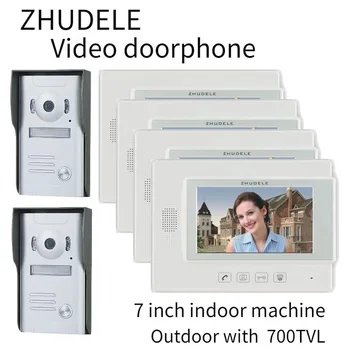 

ZHUDELE Speakerphone Home Security Video Intercom Doorbell System 7" Video Door Phone Kits Support extra CCTV Camera 2V4