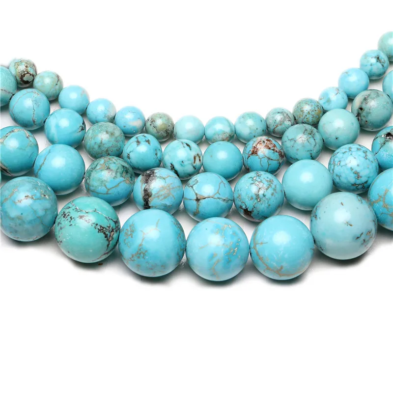 Натуральный синий бирюзовый камень бусины Круглые бусины для самостоятельного изготовления ювелирных изделий браслет ожерелье 4-12 мм