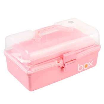 

Three-Tier Medicine Box For First Aid Kit Plastic Folding Medical Chest Organizer For Makeup Stationery Storage Boxes Pink-Big