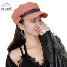 WELROG, плоская верхняя часть, темно-синие шляпы, женские шляпы на весну-лето, модные кепки для защиты от солнца, уличные, дикие, берет, хлопковые, газетные шляпы