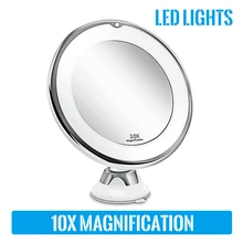 LED powiększające lustro do makijażu przyssawka składane lustro kosmetyczne 10X powiększające lustro do makijażu 360 stopni obrotowe lustro z LED