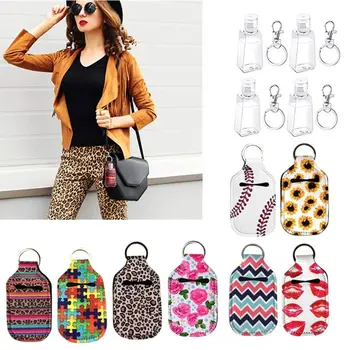 

4Pc Small Empty Travel Bottle Refillable Containers 30ML Flip Cap Reusable Bottle Hand Sanitizer Keychain Carrier Holder