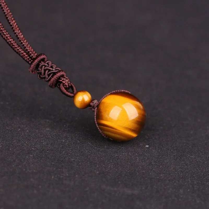 Tiger Eye Stone Lucky Pendant Necklaces For Women Rope Chain Round Obsidian Retro - Image 5
